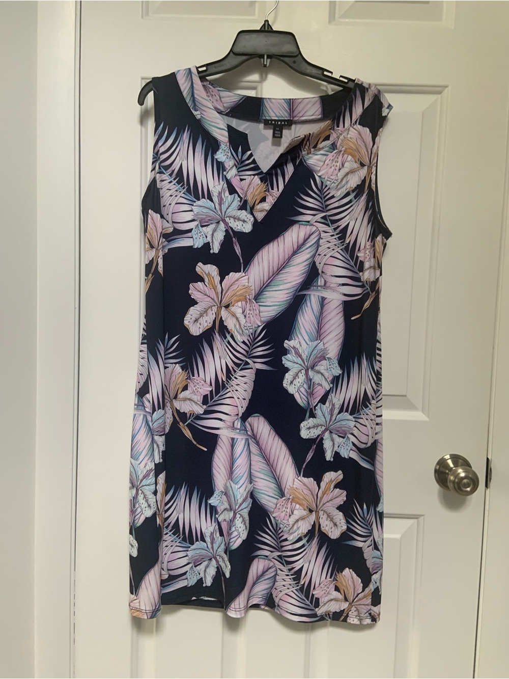 Tribal Navy Tropical Floral V-Neck dress